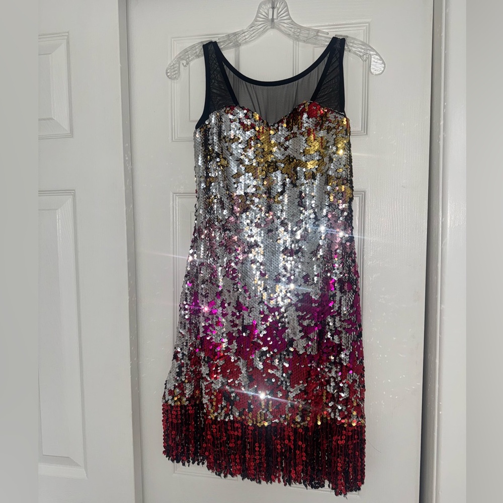 Sequin Mini Dress in rainbow and Silver